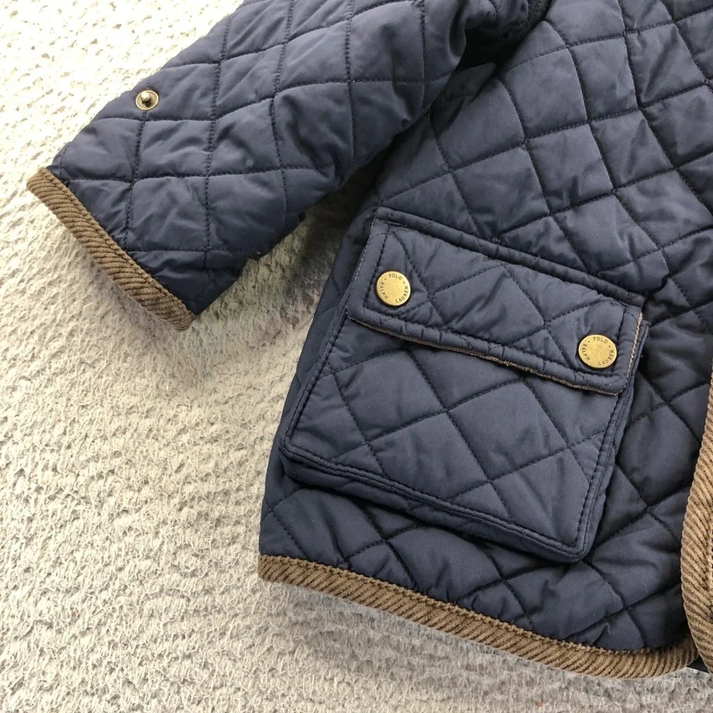 Polo Ralph Lauren Toddler Jacket 2T Boys Navy Blue Diamond Quilted Corduroy Trim